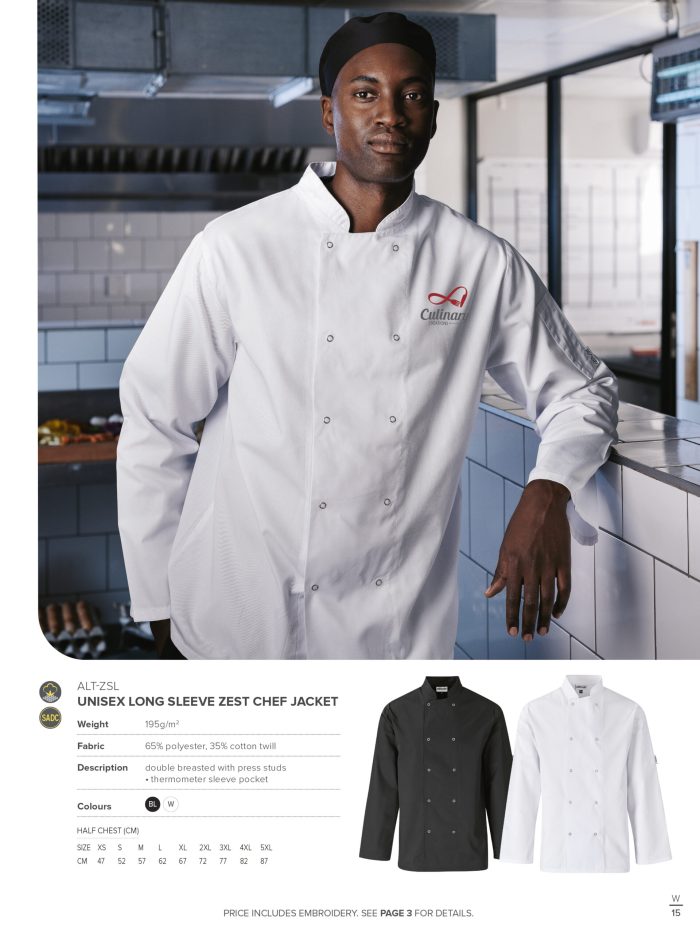 Unisex Long Sleeve Zest Chef Jacket - Image 16