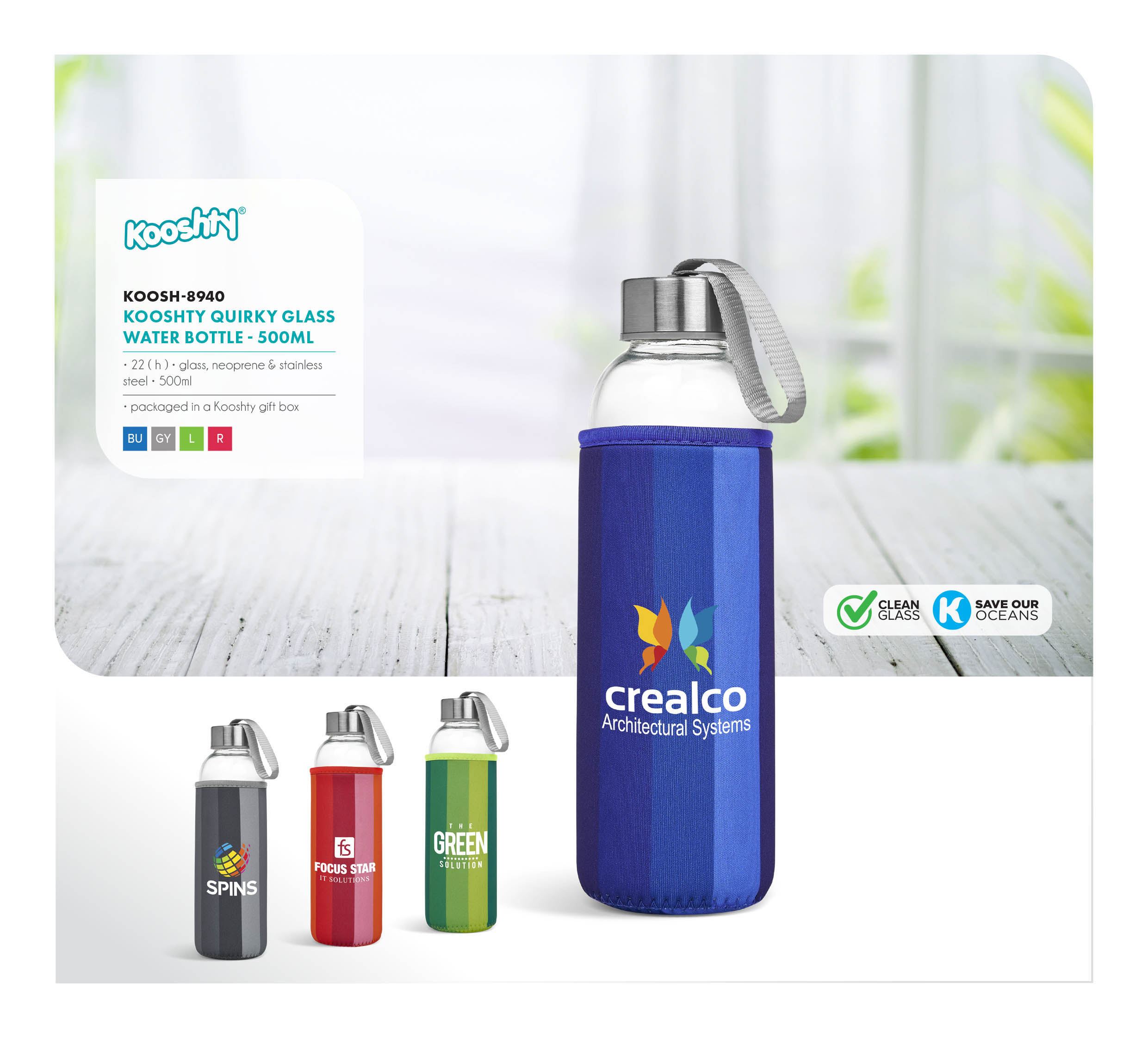 Kooshty Quirky Glass Water Bottle - 500ml - Image 7