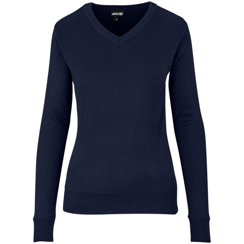 Ladies Long Sleeve Peru V-Neck Jersey - Navy