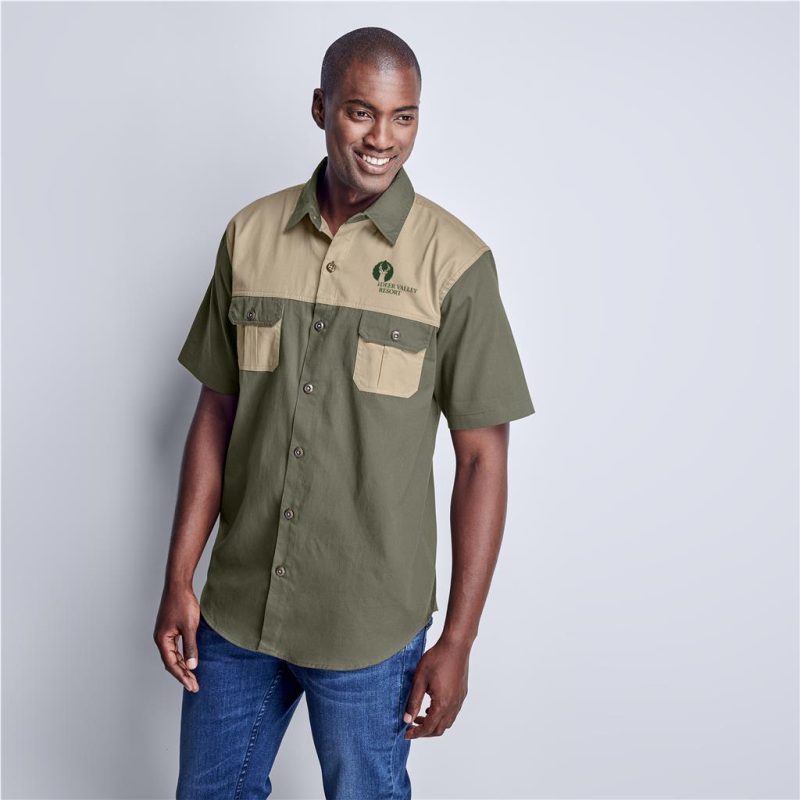 Mens Short Sleeve Serengeti 2-Tone Bush Shirt