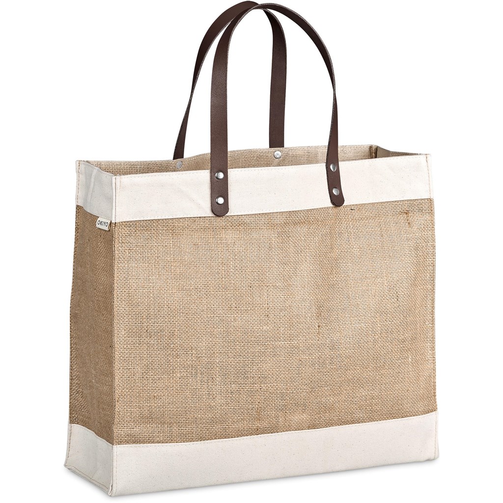 Okiyo Reza Jute & Cotton Tote with Leather Handles - Image 2