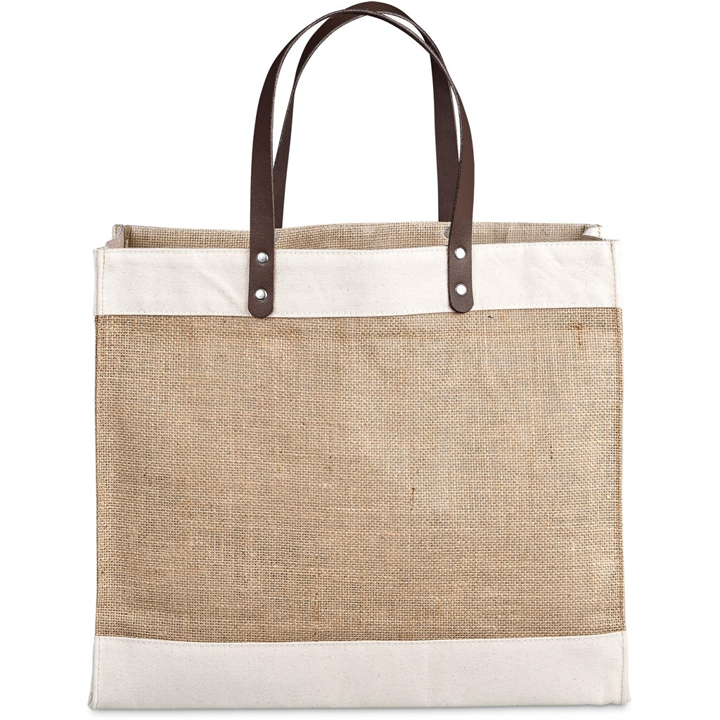 Okiyo Reza Jute & Cotton Tote with Leather Handles - Image 3