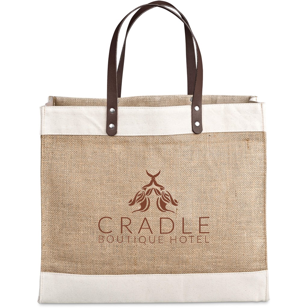 Okiyo Reza Jute & Cotton Tote with Leather Handles - Image 6