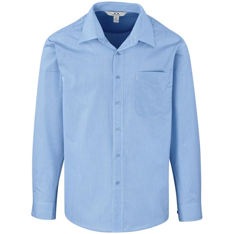 Mens Long Sleeve Micro Check Shirt - Light Blue