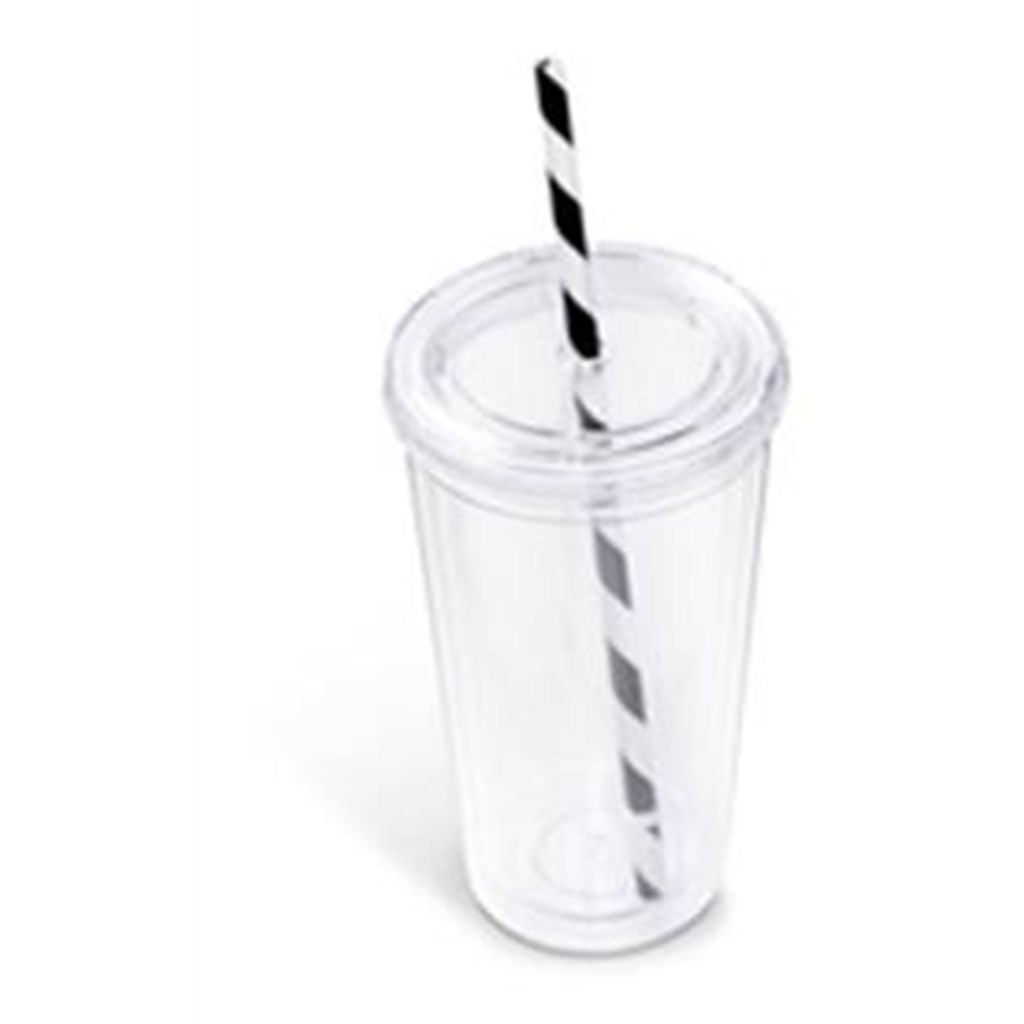 Malibu Double-Wall Plastic Tumbler & Straw - 470ml - Image 3