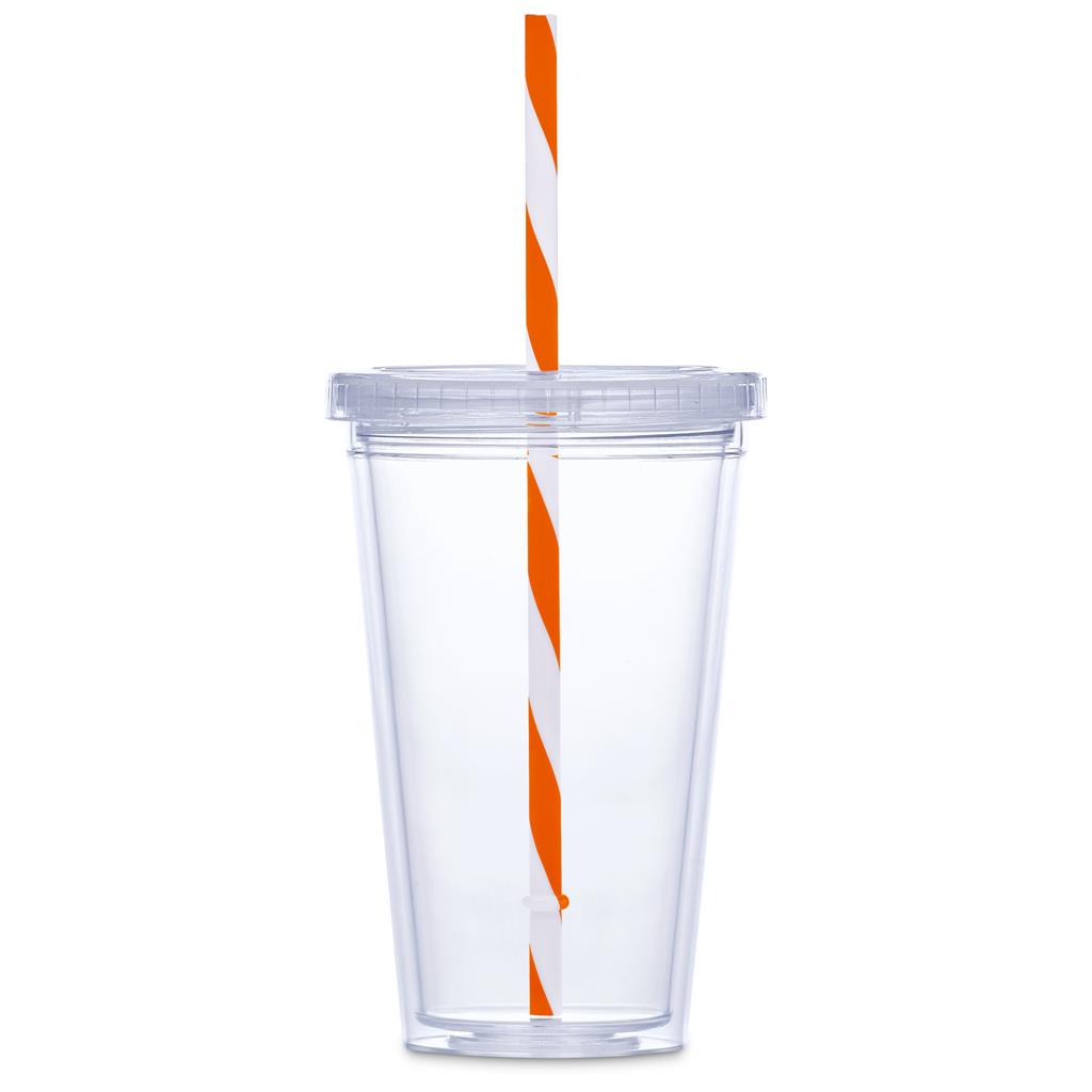 Malibu Double-Wall Plastic Tumbler & Straw - 470ml - Orange - Image 2