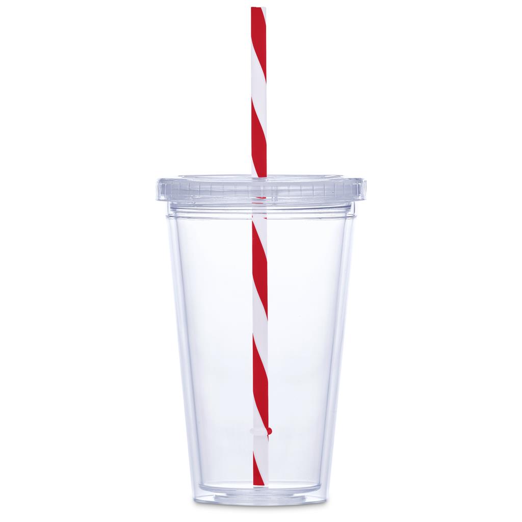 Malibu Double-Wall Plastic Tumbler & Straw - 470ml - Red - Image 2