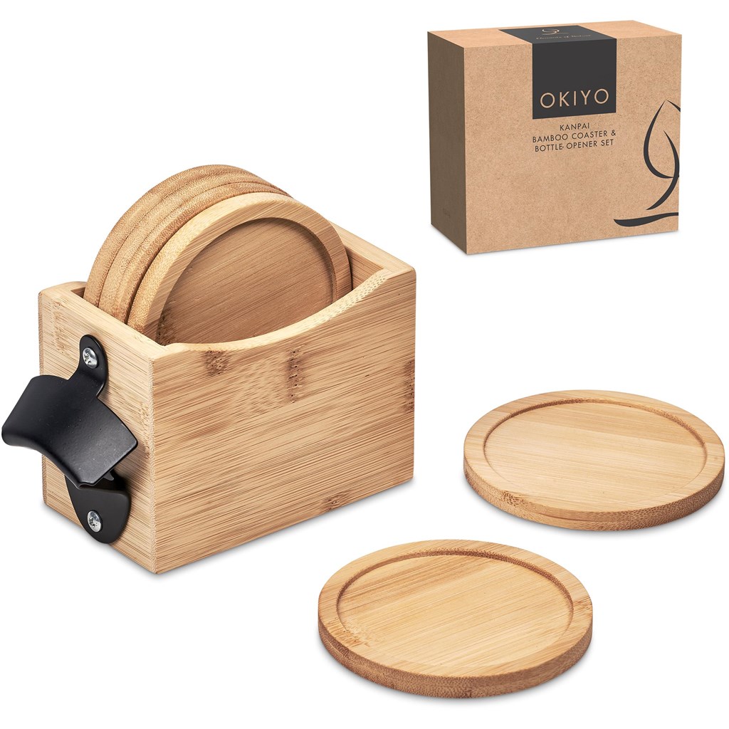 Okiyo Kanpai Bamboo Coaster & Bottle Opener Set - Image 10