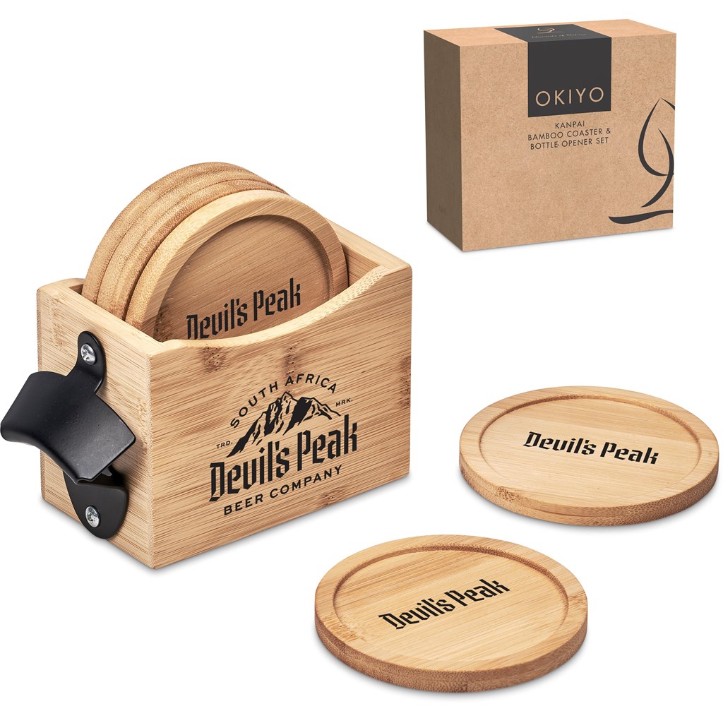 Okiyo Kanpai Bamboo Coaster & Bottle Opener Set - Image 11