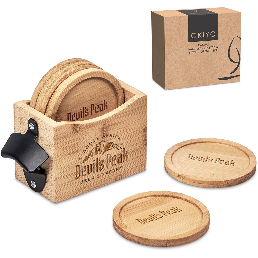 Okiyo Kanpai Bamboo Coaster & Bottle Opener Set - Image 13