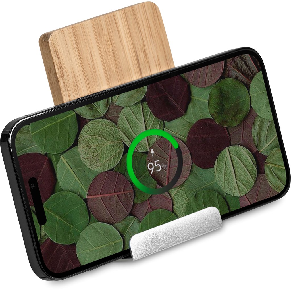 Okiyo Hakka Bamboo & Recycled Aluminium Wireless Charging Phone Stand - Image 3