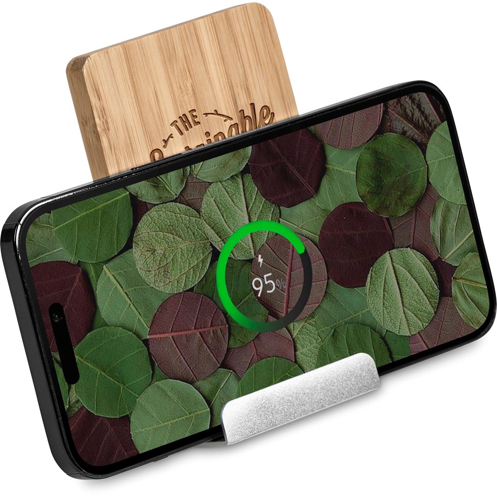 Okiyo Hakka Bamboo & Recycled Aluminium Wireless Charging Phone Stand - Image 10