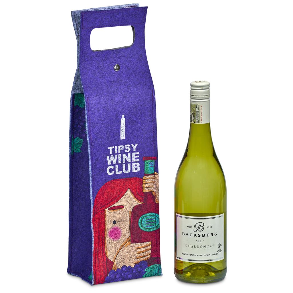 Pre-Printed Sample Hoppla Velto RPET Felt Single Wine Carrier - Image 3